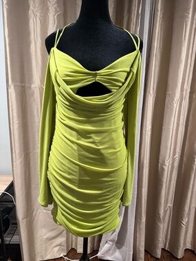 Lime Off-Shoulder Ruched Bodycon Dress